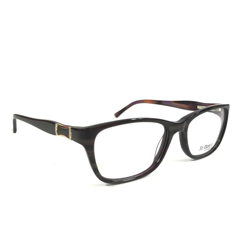 St. Moritz Eyewear Eyeglasses Frames BELLA BROWN Rectangle Crystals 53-17-135